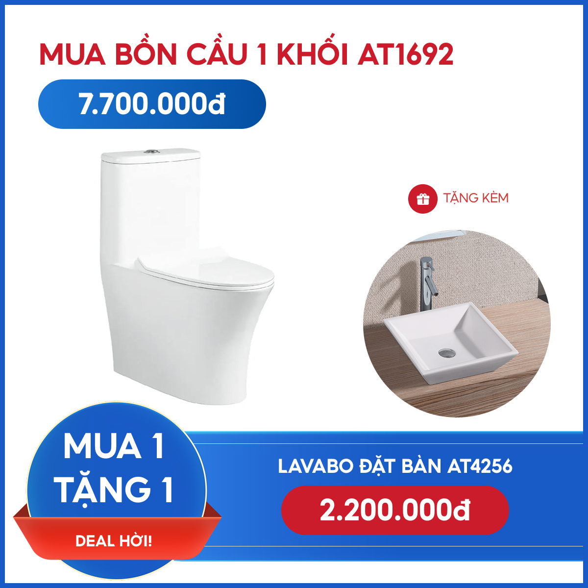 Combo Bồn Cầu 1 khối AT1692 + Lavabo đặt bàn AT4256