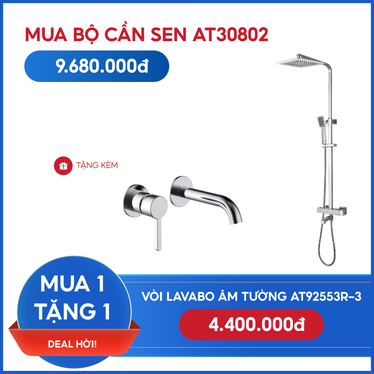 Combo Cần Sen AT30802 + Vòi Lavabo Lạnh AT92553R-3