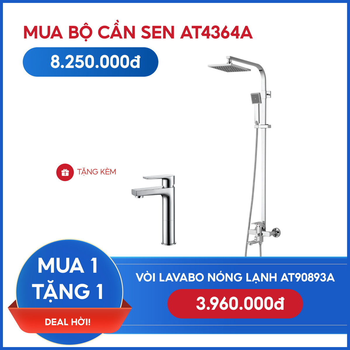 Combo Cần Sen AT4364A + Bộ vòi Lavabo lạnh AT90893A