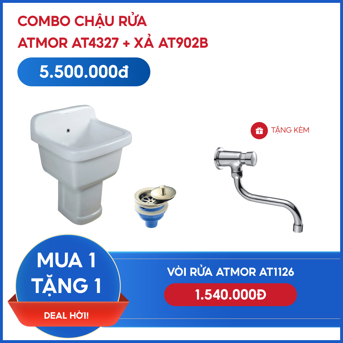 Combo Chậu rửa ATMOR AT4327 + Vòi rửa ATMOR AT1126