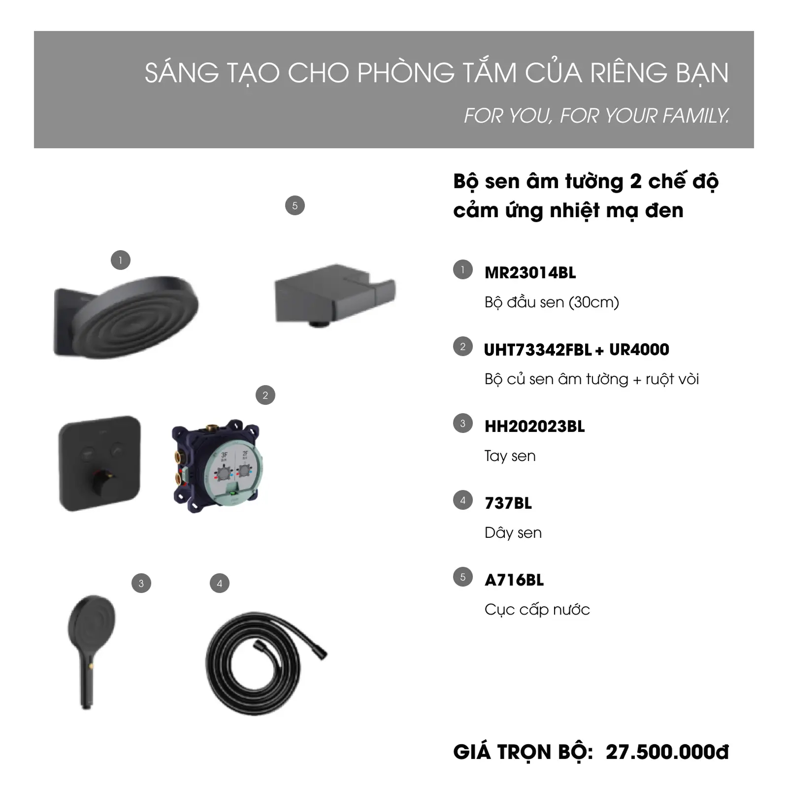 Sen tắm âm tường cảm ứng nhiệt 2 chế độ UHT73342FBL