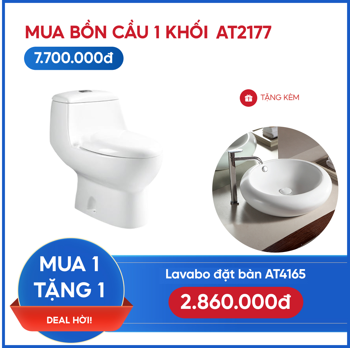 Combo Bồn Cầu 1 khối AT2177 + Lavabo đặt bàn AT4165