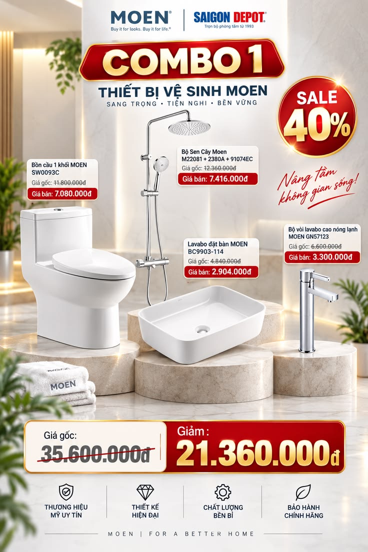 NÂNG TẦM PHÒNG TẮM VỚI MOEN COMBO 1