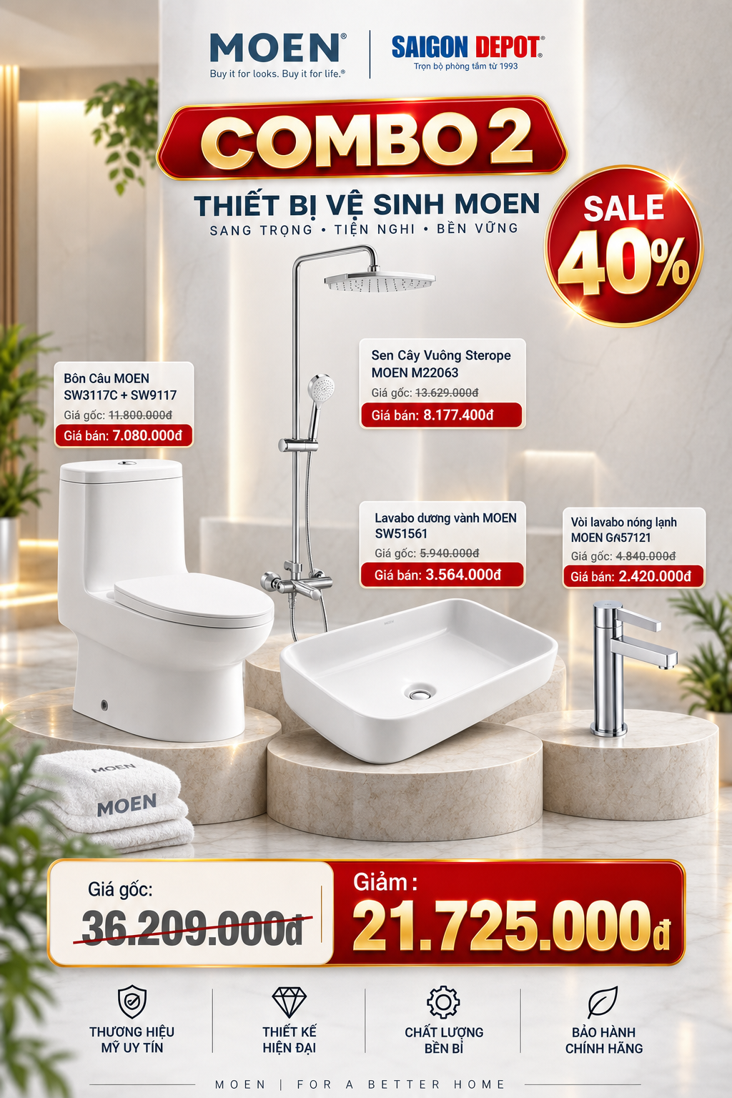 NÂNG TẦM PHÒNG TẮM VỚI MOEN COMBO 2