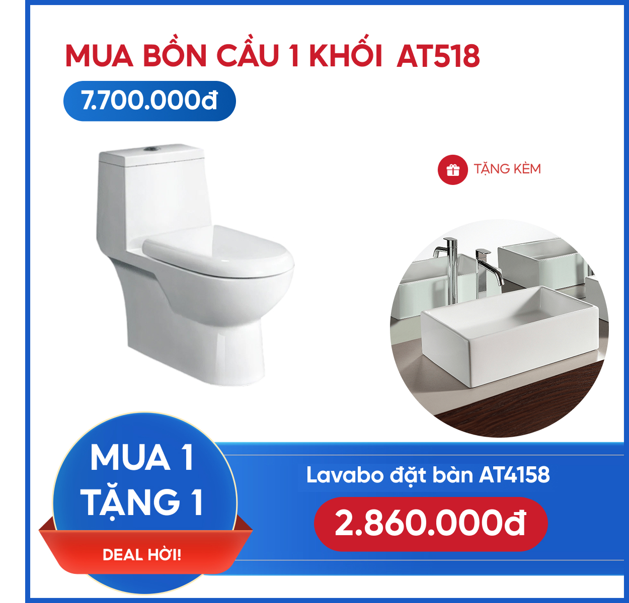 Combo Bồn Cầu 1 Khối AT518 + Lavabo đặt bàn AT4158
