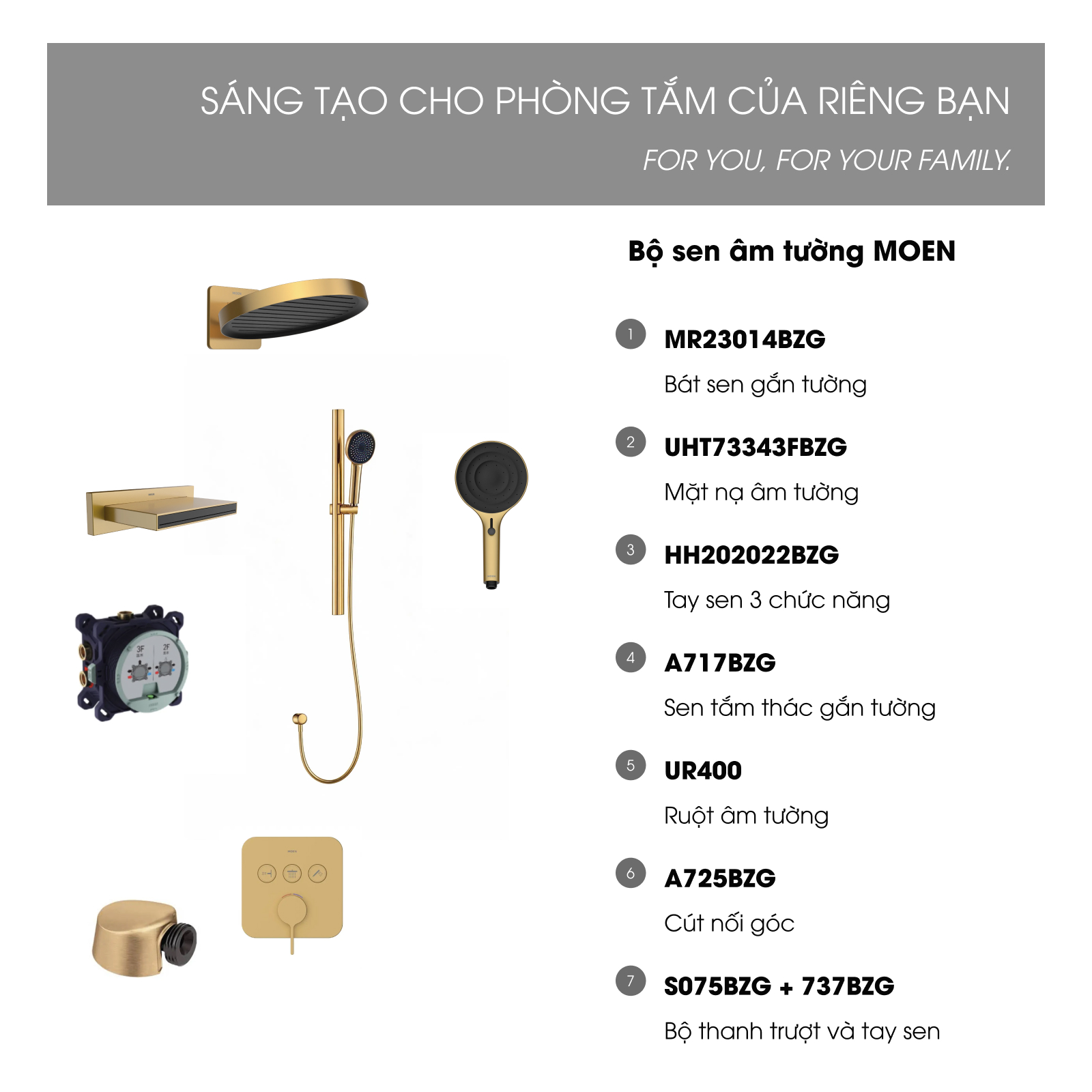 bộ sen âm tường MOEN gold